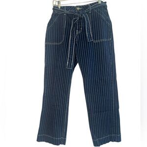 Hydraulic Jeans Dark Blue Denim Pinstripe Paperbag Jeans with Tie Waist - 12